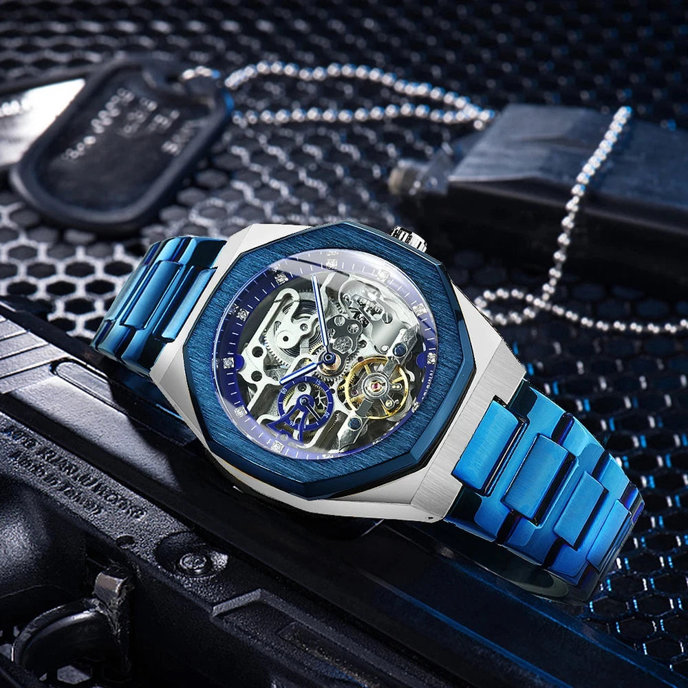 Forsining Men’s Automatic Mechanical Watch – Luminous Hands, Stainless Steel Strap, Luxury Skeleton Fashion Watch