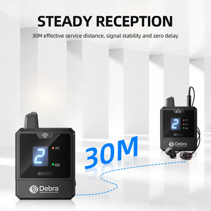 Debra Portable UHF IEM Wireless In-Ear Monitor System – Rechargeable Audio Mini for Music, Live Broadcast & Audio Monitoring