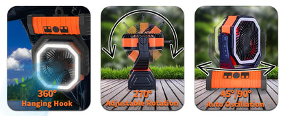 20000mAh / 10000mAh USB Rechargeable Camping Fan — Portable Wireless Air Circulator with 270° Rotating Head & Hook