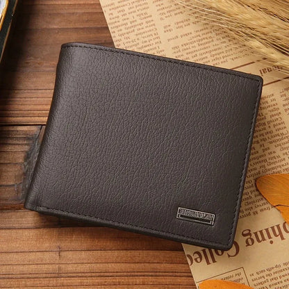 Genuine Leather Men’s Wallet – Premium Real Cowhide Short Black Wallet for Men, Slim RFID Style Credit Card & Cash Holder Pocket Purse