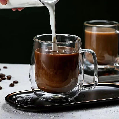 150-350ml Heat Resistant Borosilicate Glass Mug – Double Wall Coffee Cup with Handle, Clear Milk & Water Cup Gift
