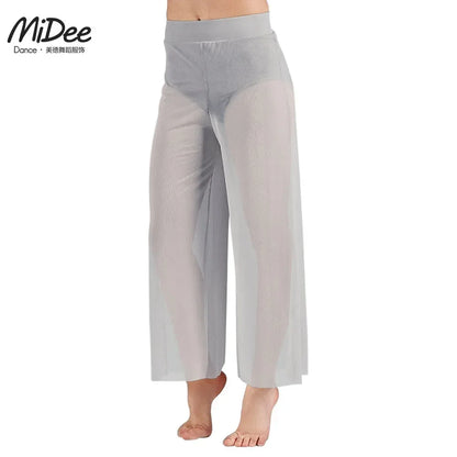 Women’s Lyrical Mesh Wide Leg Dance Pants – High Waist Modern Ballet Palazzo Trousers Contemporary Dance Costume Plus Size