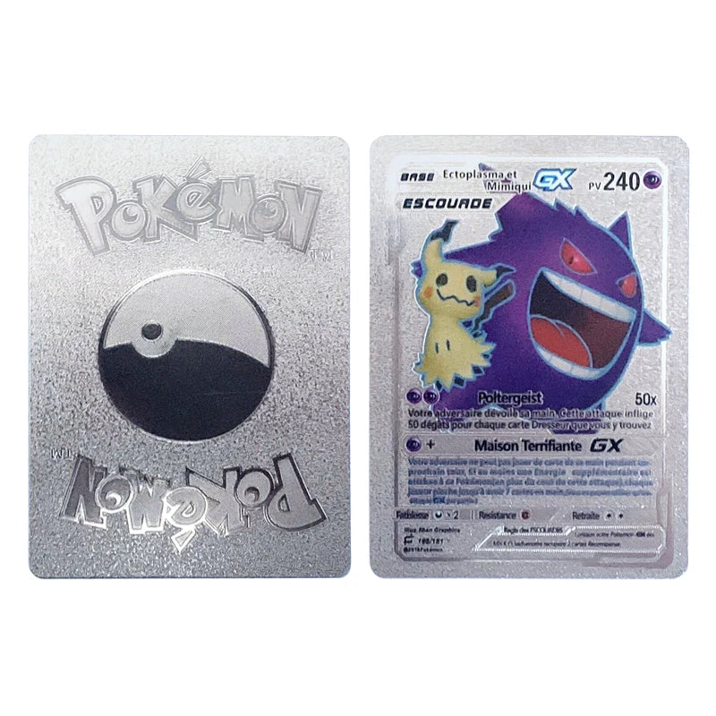 Pokemon Rainbow Gold & Silver VMAX GX Cards – Collectible Battle Trainer Cards in Spanish, English & French, Kids Toy Christmas Gift