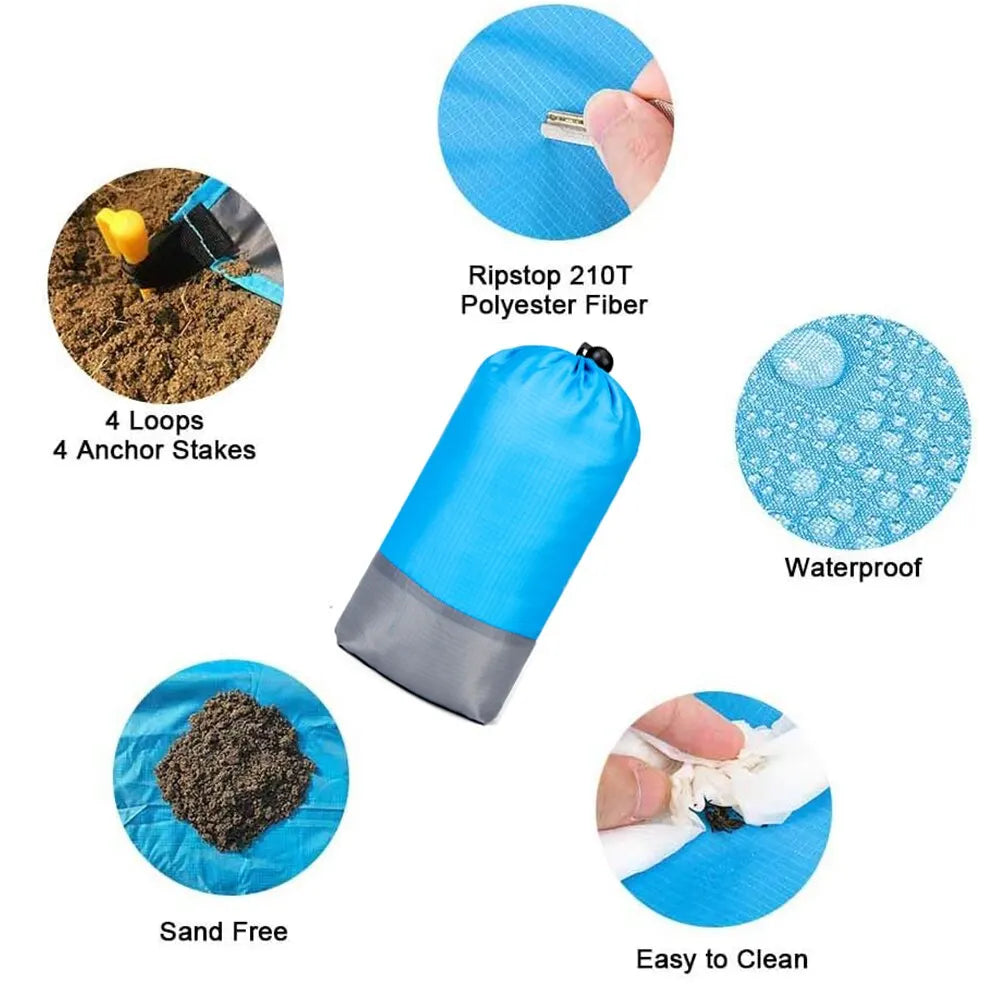 Beach Blanket Sandproof & Waterproof - 200x210cm Lightweight Picnic Mat for Travel, Hiking & Sports