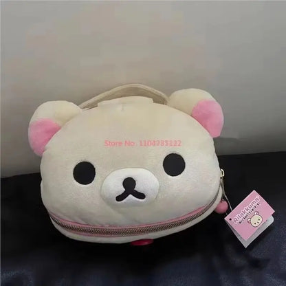 Cute Rilakkuma Bear Plush Makeup Bag - Portable Cartoon Storage Pouch for Girls Travel & Daily Organization