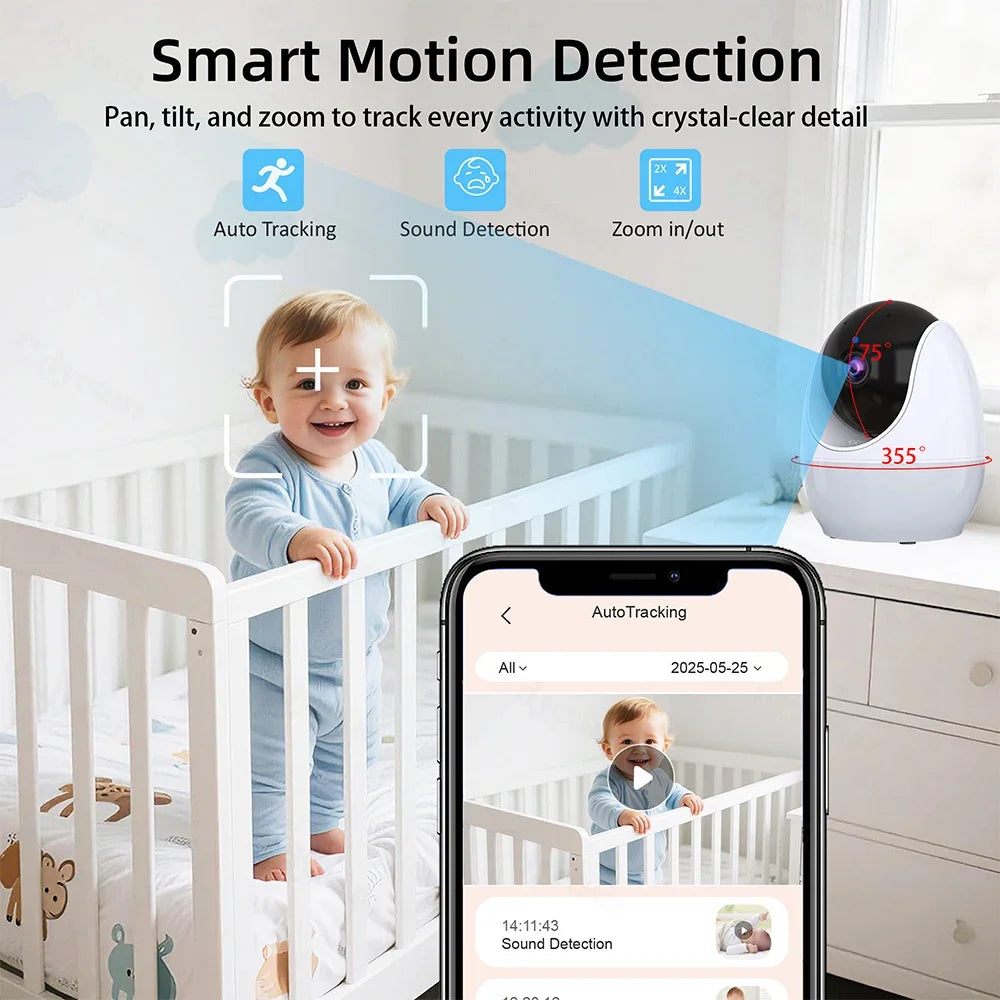 WiFi 1080P Baby Monitor with 4.3" Display & App Control – Night Vision PTZ Camera, 2-Way Audio, Lullabies, Feeding Reminder & Night Light Nanny Cam
