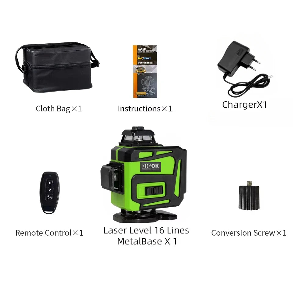 16-Line Green Laser Level — Professional Self-Leveling 360° Tripod Laser Nivel Autonivelant