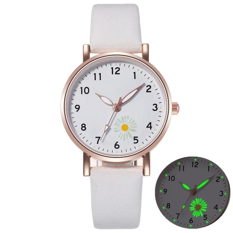 Luxury Women's Luminous Watch - Retro Quartz Wristwatch with Backlight and Leather Strap, Montre Femme