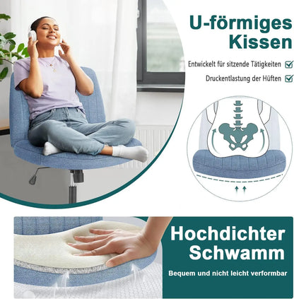 Criss-Cross Leg Office Chair – Armless Wide Seat, Height Adjustable Swivel for Home or Desk