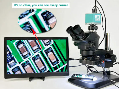 3.5-200X Simul-Focal Stereo Trinocular Microscope Set – 4K/2K/1080P HDMI VGA USB Camera, Clamp & Folding Extension Base