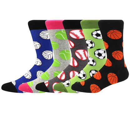 5-Pair Combed Cotton Novelty Crew Socks - Funny Skateboard Casual Socks for Men & Women