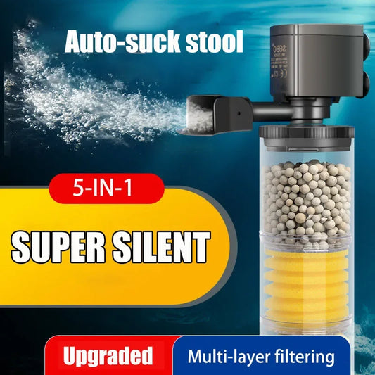 220V Silent Aquarium Filter – Submersible Water Pump with Bio Sponge, Skimmer & Waves Maker for Turtle & Fish Tanks