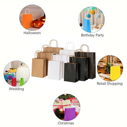 25/50pcs Brown Kraft Paper Gift Bags with Handles – Wedding, Birthday, Party Favor & Small Business Grocery Bags