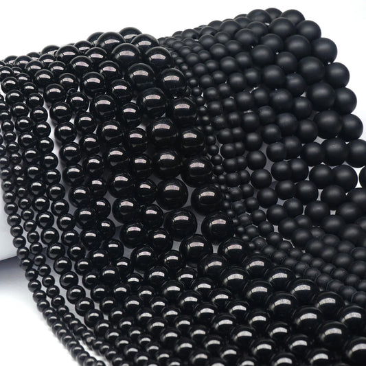 Natural Black Agate Beads – Round Frosted Stone Spacer Beads for DIY Jewelry, Bracelets & Necklace Accessories