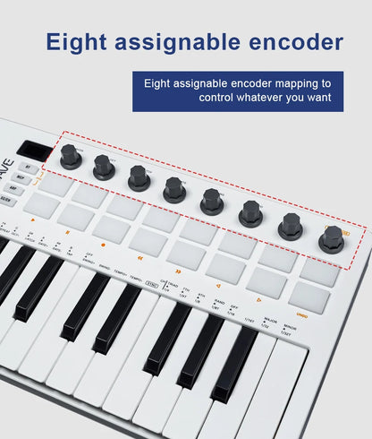 M-VAVE SMK-25 II MIDI Controller Keyboard – 25-Key USB Mini, 16 RGB Drum Pads, 8 Knobs, Music Production Software Included