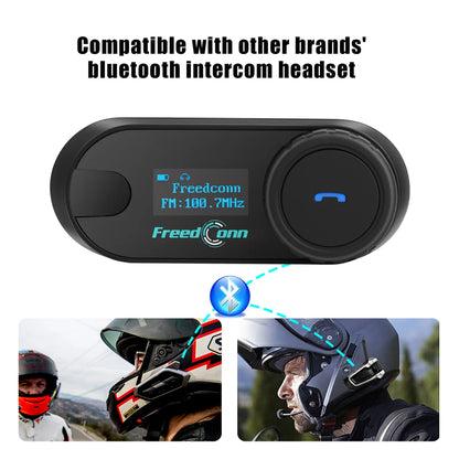 FreedConn Bluetooth Motorcycle Intercom Helmet Headset - Wireless Motorbike Interphone with LCD Screen & FM Earphone