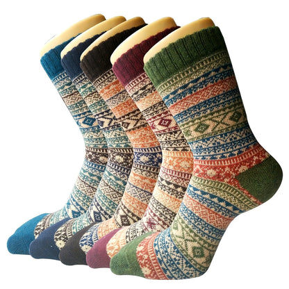 5 Pairs Women’s Warm Wool Socks – Soft Mid-Length Autumn Winter Cashmere Anti-Freeze Socks