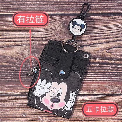 Unisex 5-Bit Badge Reel Business Card Holder with PU Neck Strap & Coin Purse – ID, Bus & IC Card Lanyard
