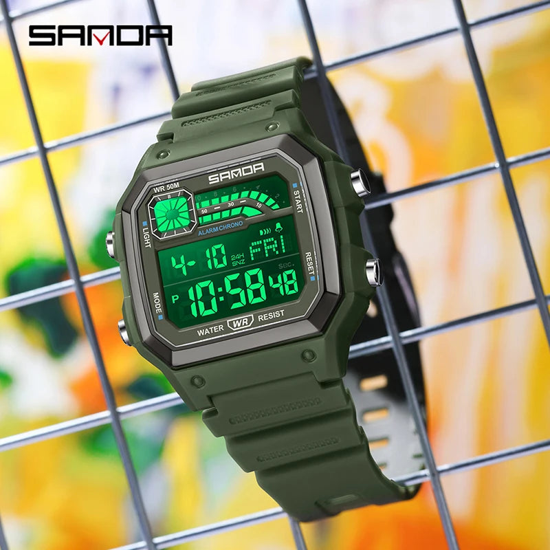 SANDA Outdoor Sport Electronic Watch for Men – Multifunction, Alarm, Chrono, Waterproof, LED Digital, Double Time