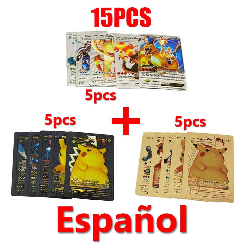 Pokemon Rainbow Gold & Silver VMAX GX Cards – Collectible Battle Trainer Cards in Spanish, English & French, Kids Toy Christmas Gift