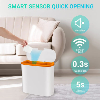 Automatic Touchless Bathroom Trash Can – Motion Sensor Waterproof Slim Garbage Bin for Kitchen & Bedroom