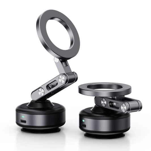 Magnetic Vacuum Adsorption Car Mount – Foldable 360° Rotating Aluminum Alloy Phone Holder for Smartphones