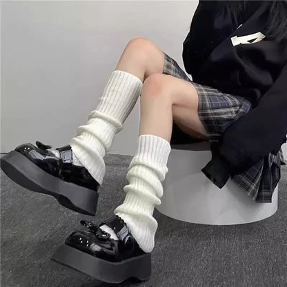 Lolita Knitted Leg Warmers for Women – 40/50/70cm White & Black Crochet Sock Boot Cuffs for Autumn & Winter