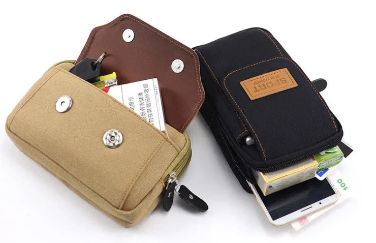 6.5" Men’s Canvas Waist Pack – Soft Pouch Belt Bag for Running, Travel & Camping