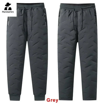 Men’s Winter Down Cotton Pants — Waterproof Thickened Wool Jogger with Zipper Pockets, Warm Outdoor Ski Pants, 7XL