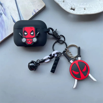 Cartoon Deadpool Silicone Case for AirPods 4 (2024) & AirPods Pro 1/2/3/Pro2 — Protective Earphone Cover with Keychain