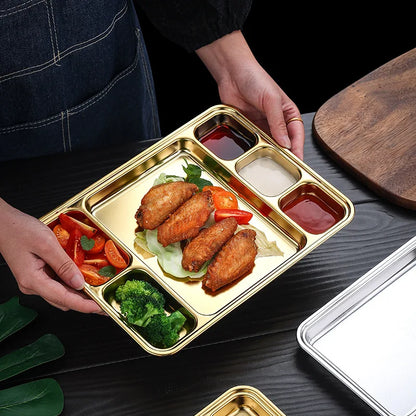 Gold Stainless Steel Divided Dining Plate – Compartment Food Serving Tray Kitchen Tableware