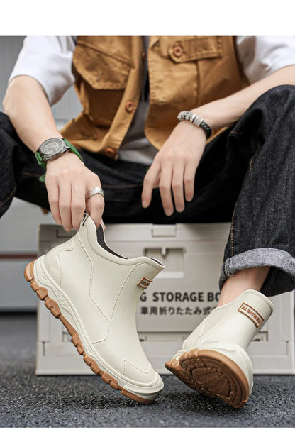 Men’s Waterproof Rain Shoes – Thickened Warm Rubber Short Boots for Work, Fishing & Kitchen Use