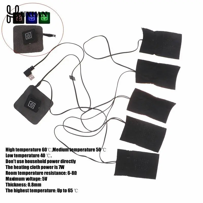 USB Clothes Heater Pad - 3 Gear Adjustable Temperature Electric Heating Sheet for Vest and Jacket - 5 in 1 Heating Warmer Pad