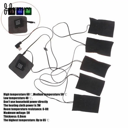 USB Clothes Heater Pad - 3 Gear Adjustable Temperature Electric Heating Sheet for Vest and Jacket - 5 in 1 Heating Warmer Pad