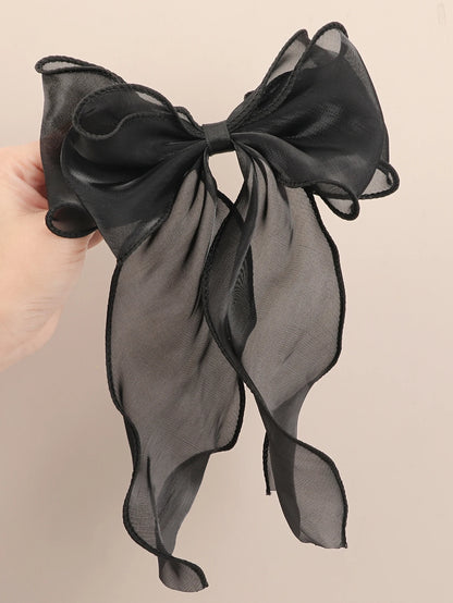 White Organza Bow Hair Clips – Fluttering Ribbon, French Fresh Premium Headdress, Large Hair Accessories for Women & Girls