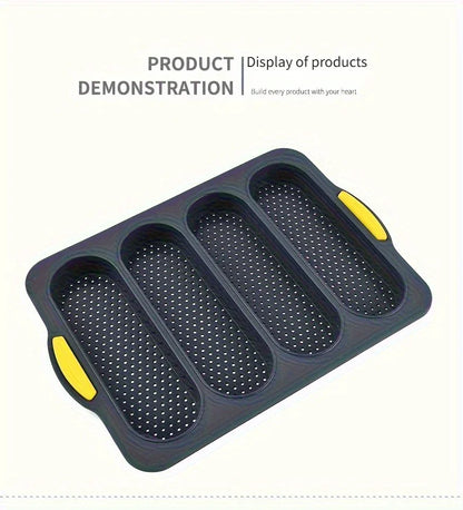 Food-Grade Silicone 4-Grid Bread Mold – Two-Color Rectangular Baking Pan for French Cakes, High-Temperature Resistant