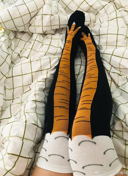 Men’s Funny 3D Chicken Socks – Cartoon Cosplay Thigh-High Cotton Socks with Flexible Fit