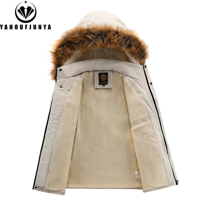 Men's Winter Fleece Jacket - Warm Windproof Outdoor Coat with Removable Hood for Hiking & Casual Wear