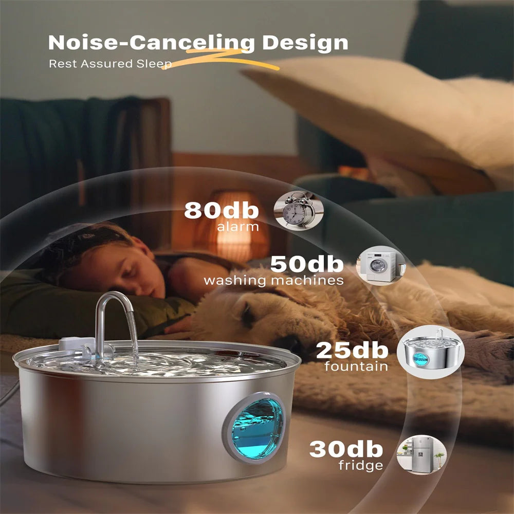 7L Stainless Steel Pet Water Fountain - Ultra-Quiet Large Capacity Water Bowl for Dogs, Cats & Multi-Pet Homes