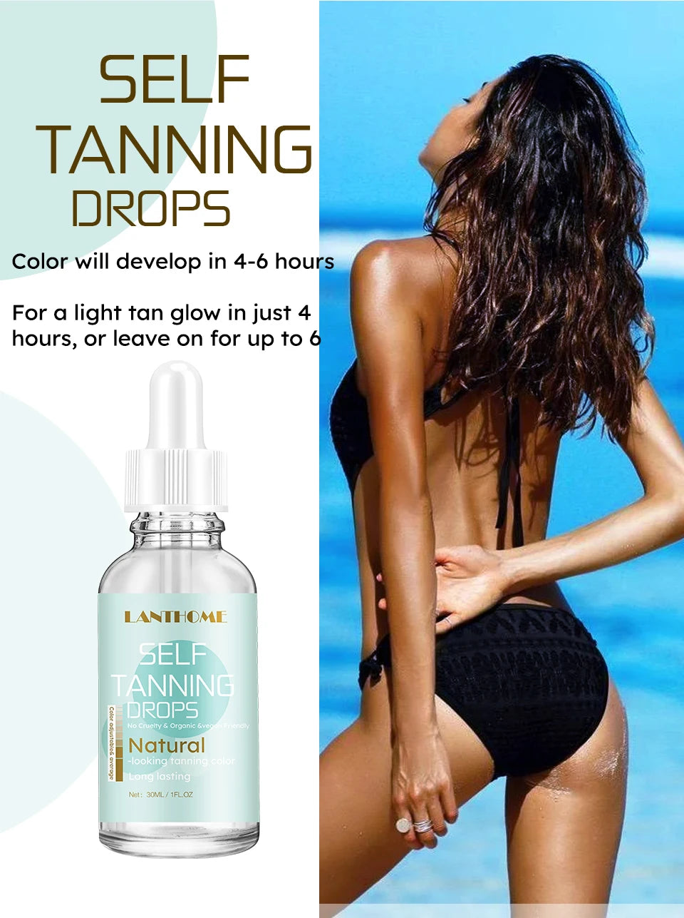 30ml Self-Tanning Drops — Natural-Looking Sunless Body Tanner Lotion for Skin Care