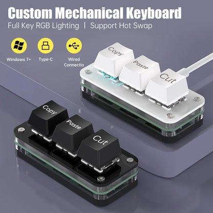 RGB 3-Key Mini Macro Keyboard — Hotswap Keypad for Photoshop, Gaming & Programming