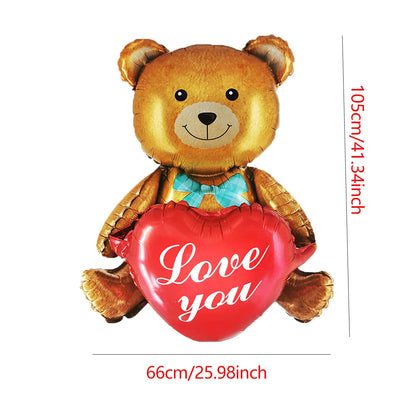 Happy Valentine’s Day Heart Balloon Stand Set – Love Bear & Heart-to-Heart Balloons Wedding Party Decoration