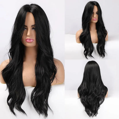 Long Pink Wavy Wig for Women — Middle Part Synthetic Hair, Heat-Resistant, Natural-Looking Cosplay Wig
