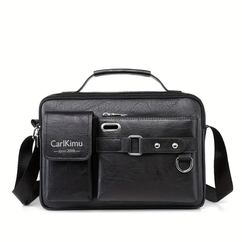 Men's PU Business Shoulder Bag - Multi Pocket Crossbody Messenger Bag for Travel, Work & Business Trips