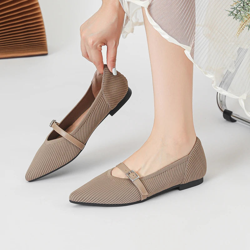 2024 Women's Flat Shoes – Pointed Toe Soft Knitted Sole, Breathable & Comfortable Spring and Autumn New Model