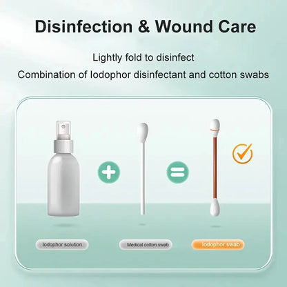 50-500pcs Disposable Iodine Cotton Swabs — Sterile Aseptic Medical Care for Home, Travel & Outdoor Emergency Kits