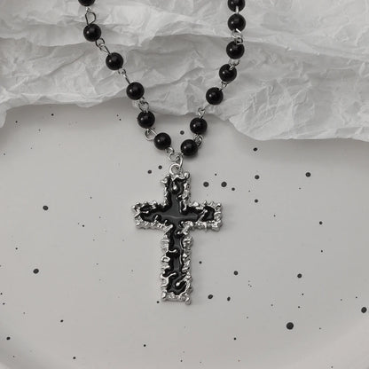 Gothic Bat Cross Necklace Set - Y2K Thorn Love Black Beaded Layered Jewelry for Halloween Parties