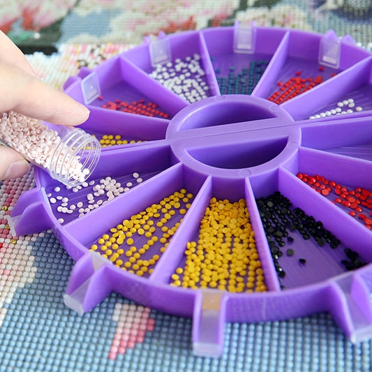 6 Grid Diamond Painting Tray Kit - Large Capacity Drill Plate with Pen & Beading Tools for DIY Cross Stitch Crafts