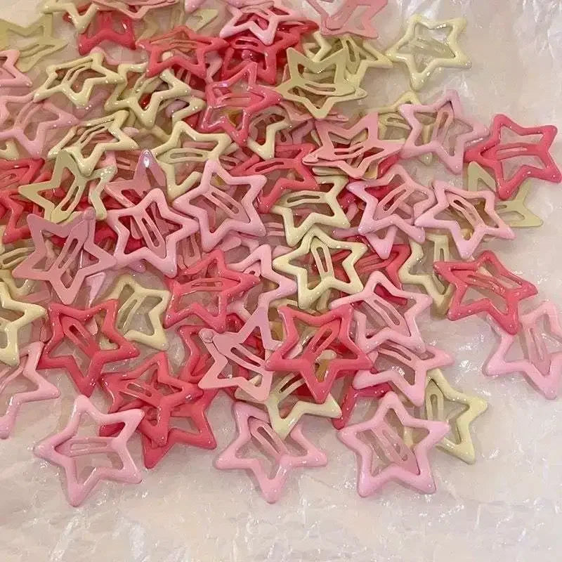 10/50PCS Colorful Kawaii Star Barrettes – Y2K Sweet Girls Metal Snap Hairclips & Hair Jewelry Gifts