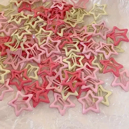 10/50PCS Colorful Kawaii Star Barrettes – Y2K Sweet Girls Metal Snap Hairclips & Hair Jewelry Gifts